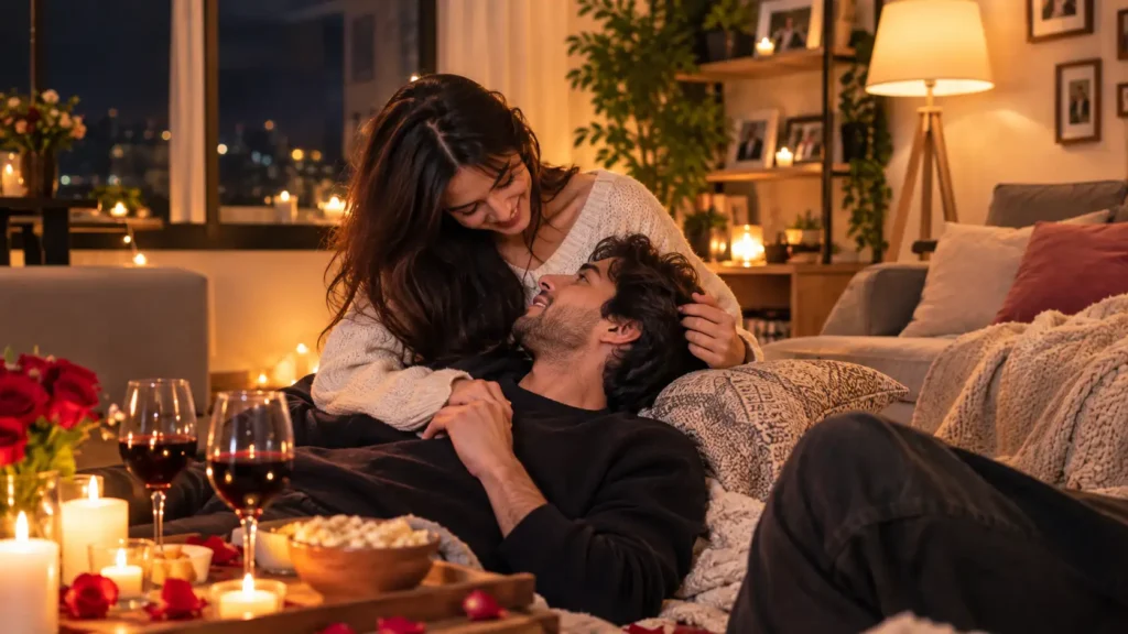 Candlelit dinner set for two at home