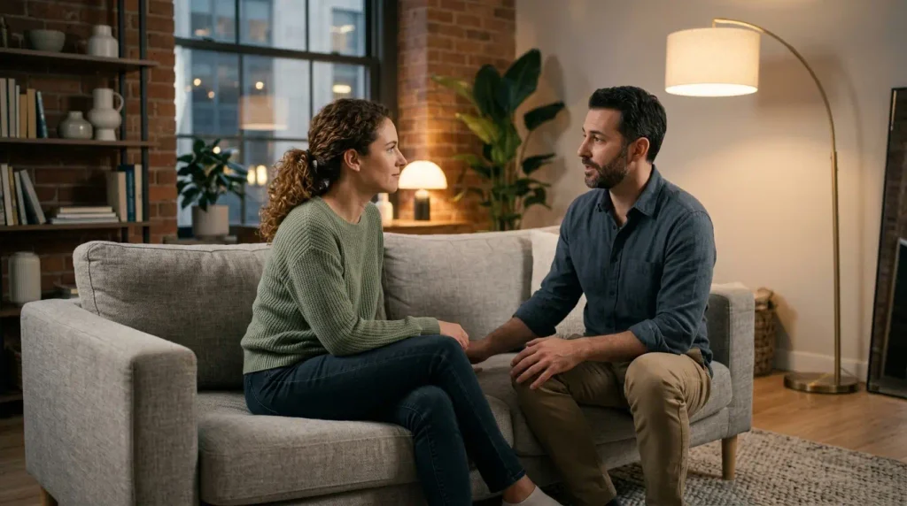 Couple sitting with a counselor during a session