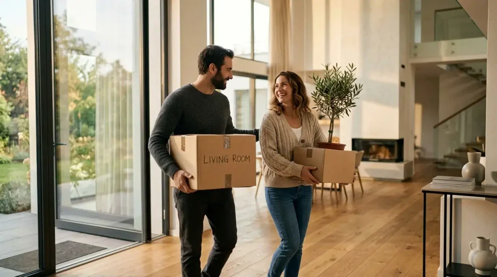 Couple talking over morning coffee without phones