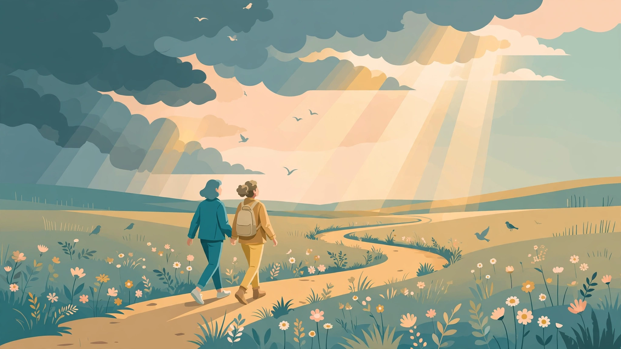 Couple walking together at sunrise after repairing their relationship