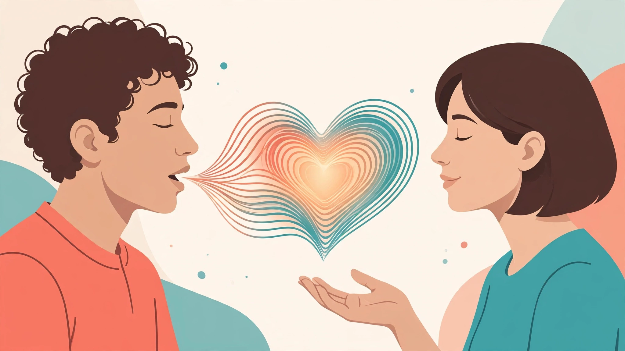 Active listening in relationships illustrated with mirroring speech and a heart