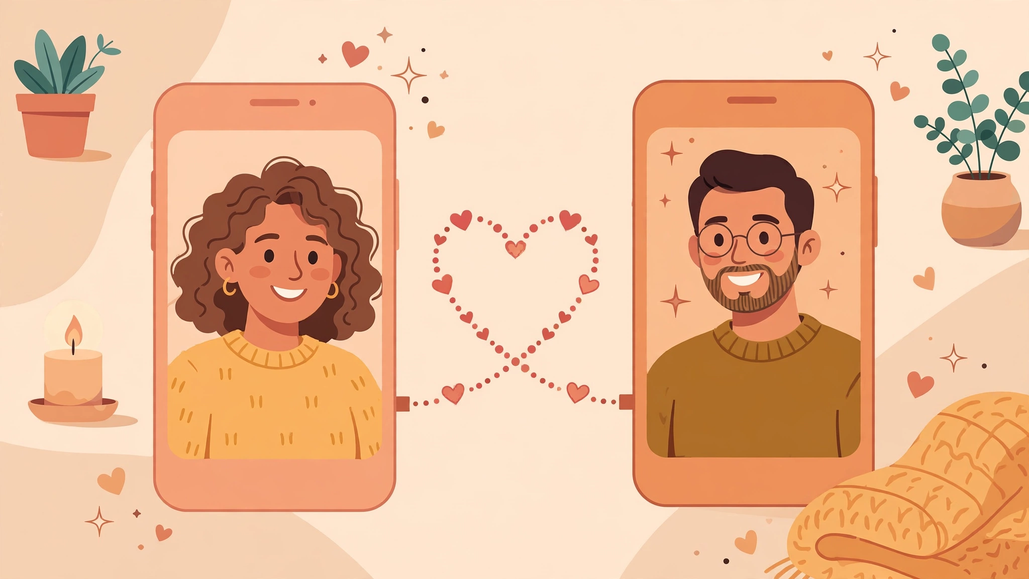 Long-distance couple celebrating anniversary over video call