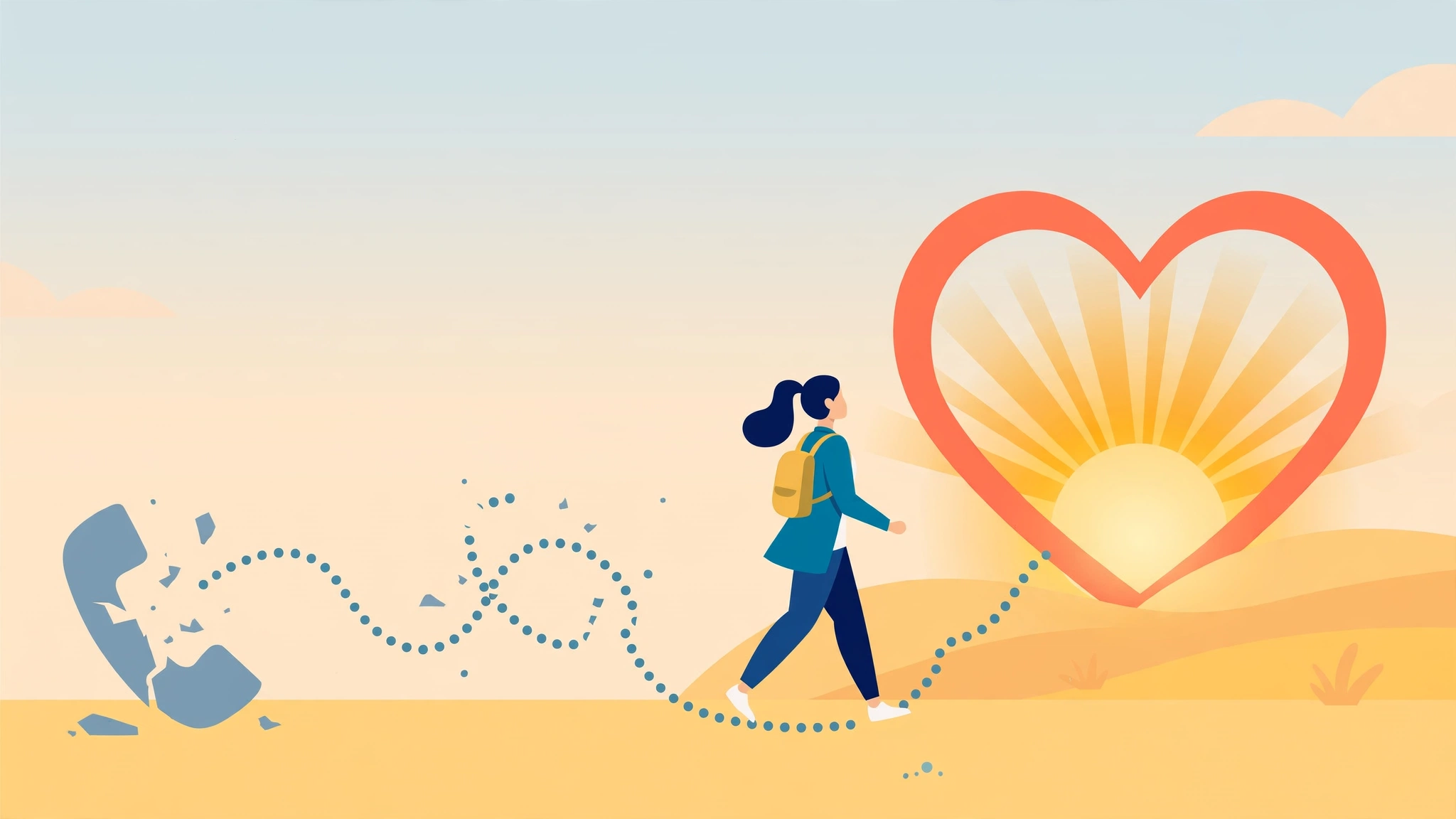 Woman walking away from breadcrumbing in dating toward a healthy fresh start