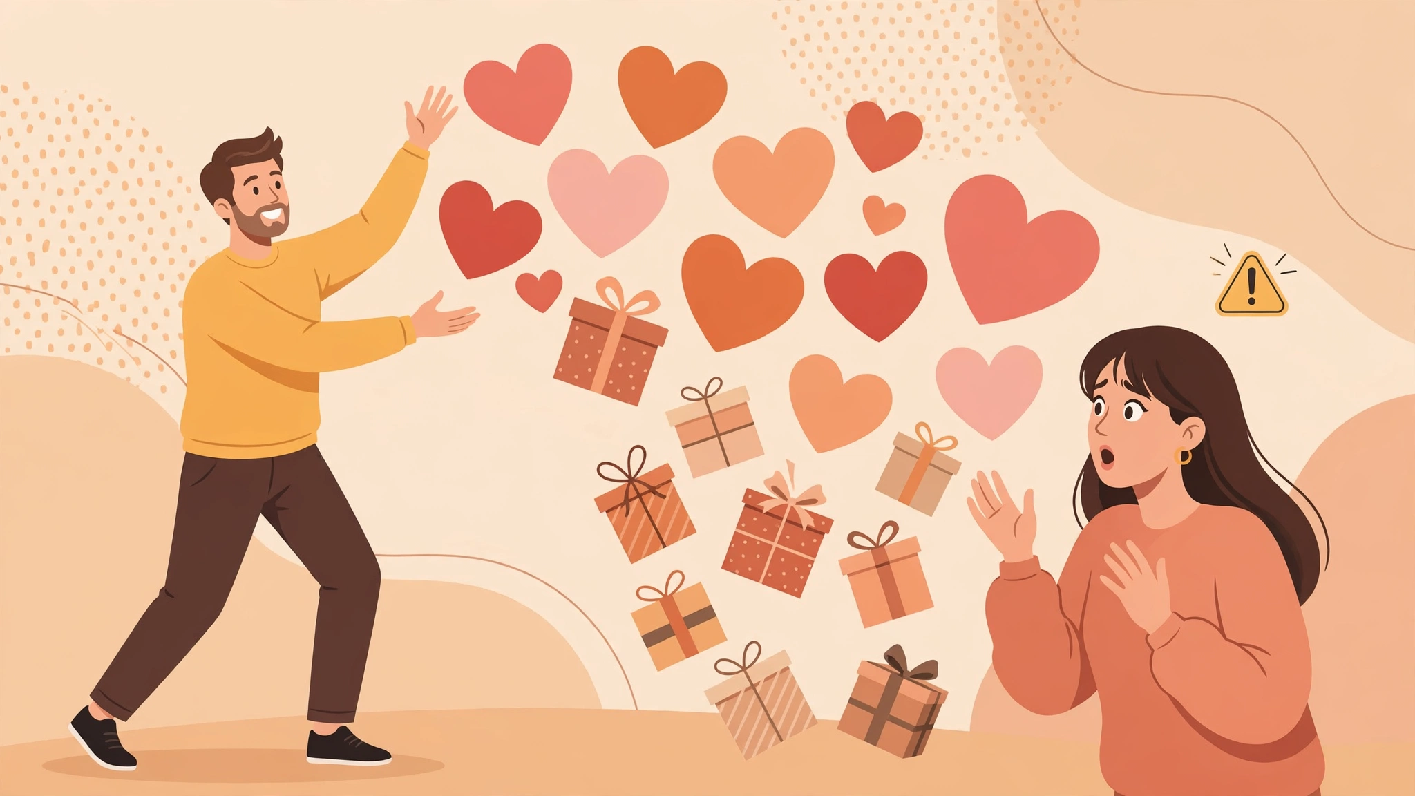 Love bombing as one of the early red flags when dating — man showering a woman with gifts