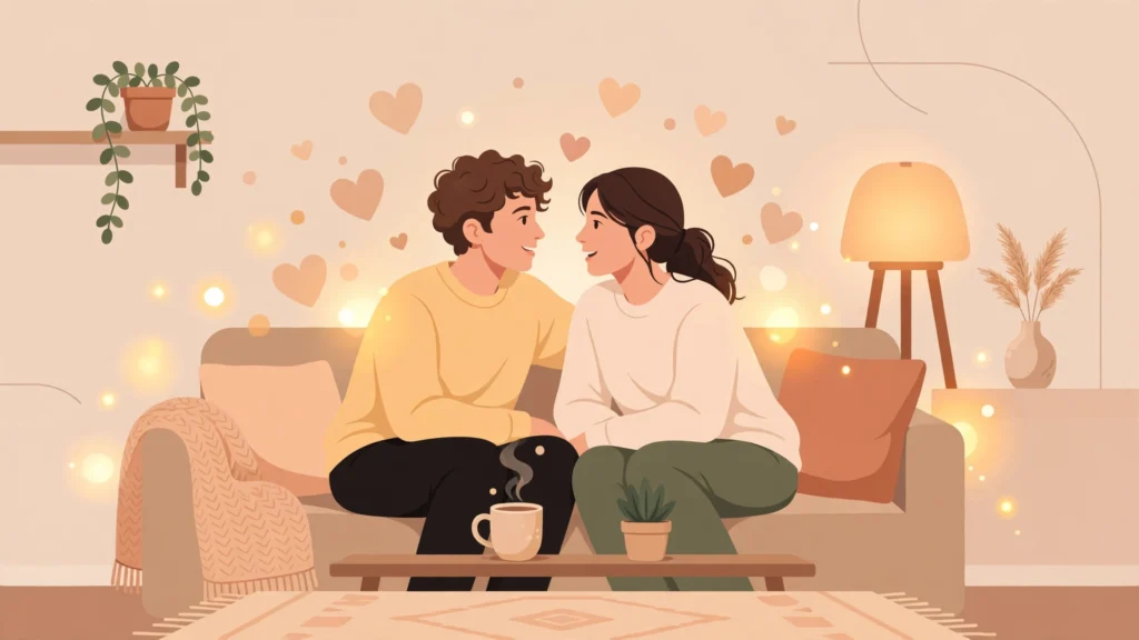 Couple reconnecting with emotional intimacy exercises for couples at home