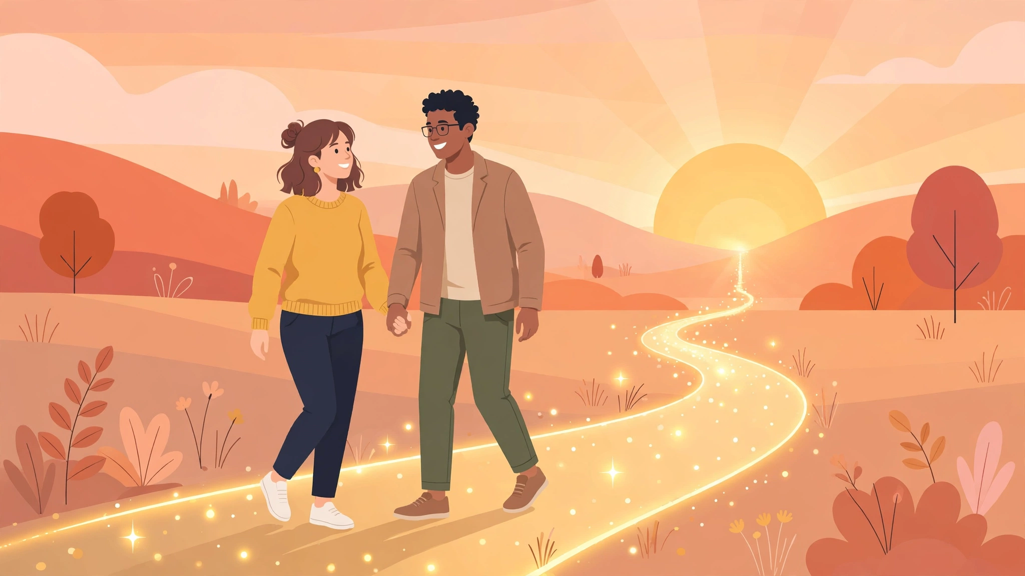 Couple walking together doing emotional intimacy exercises for couples