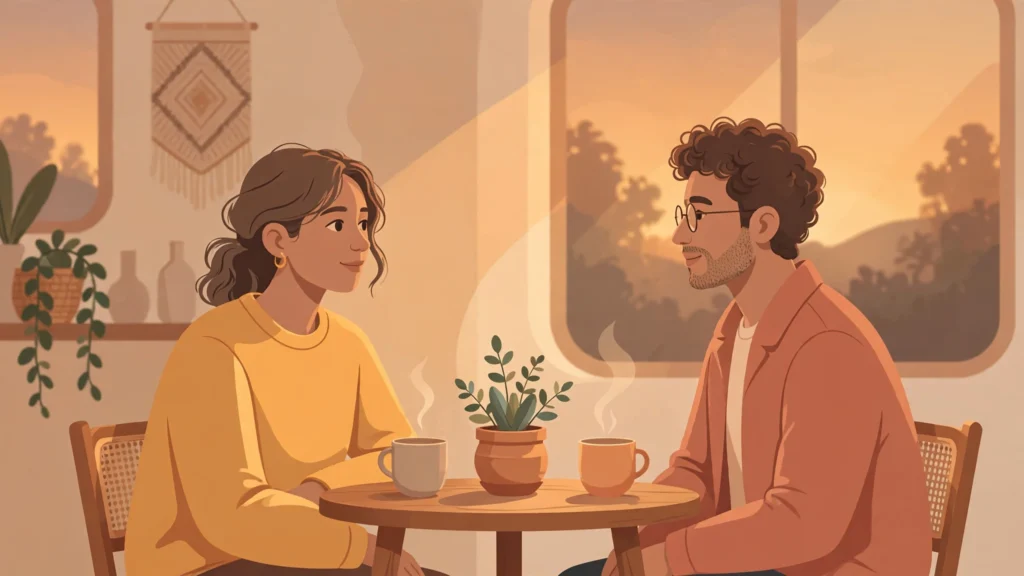 Fighting fair in a relationship — couple having a calm, respectful disagreement