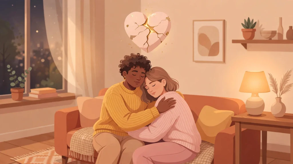 Couple embracing tenderly while learning how to apologize to your partner sincerely