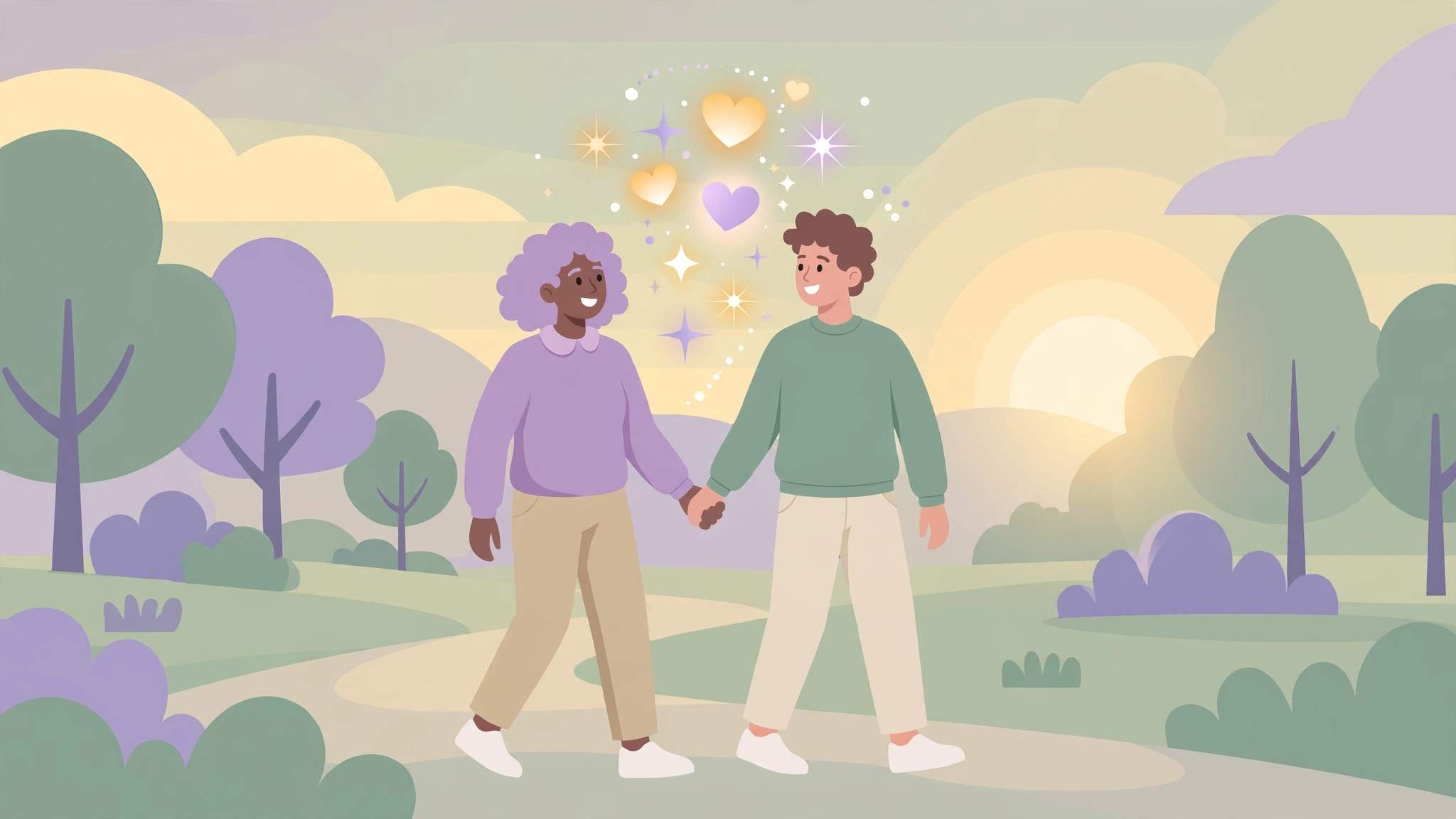 Couple walking together at sunrise talking about how to be emotionally vulnerable