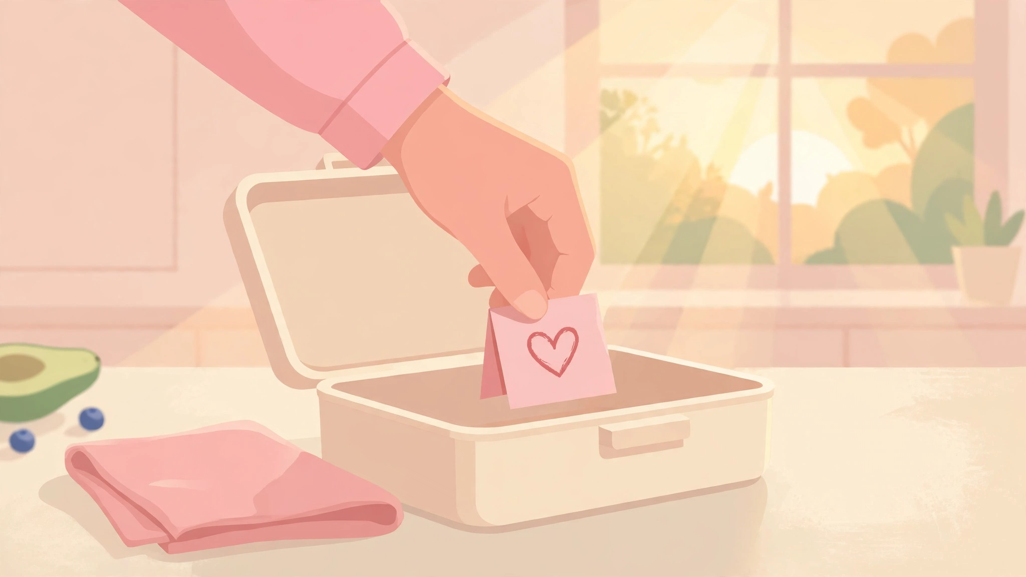 Hand placing a surprise love note in a lunch box — small romantic gesture for your partner