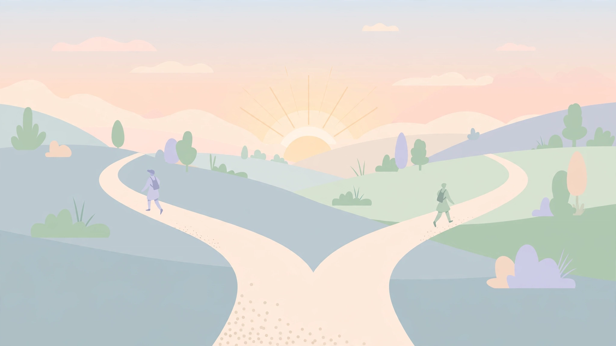 Two paths diverging at sunrise, symbolizing how to break up nicely and move forward respectfully