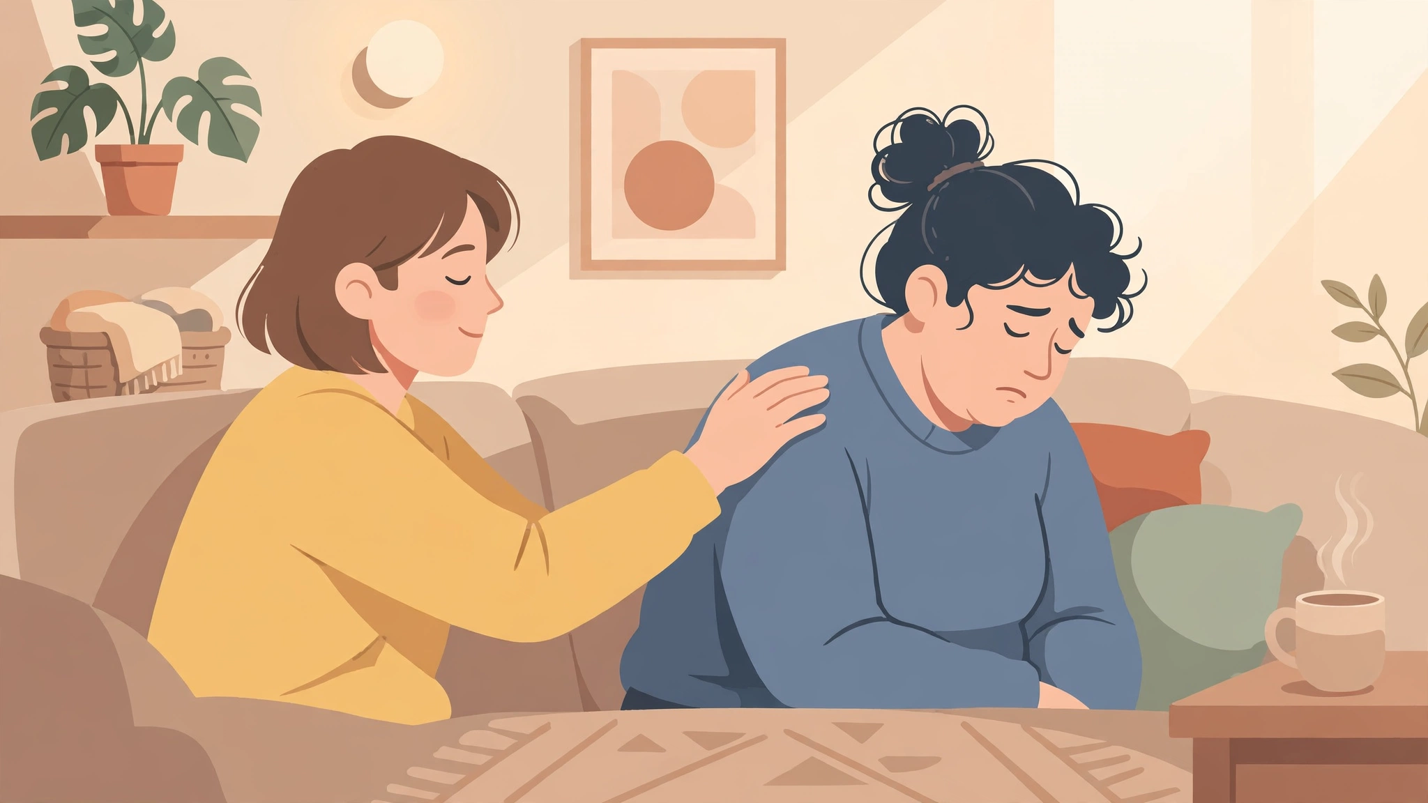 A comforting hand on a shoulder, showing how to break up nicely without cruelty