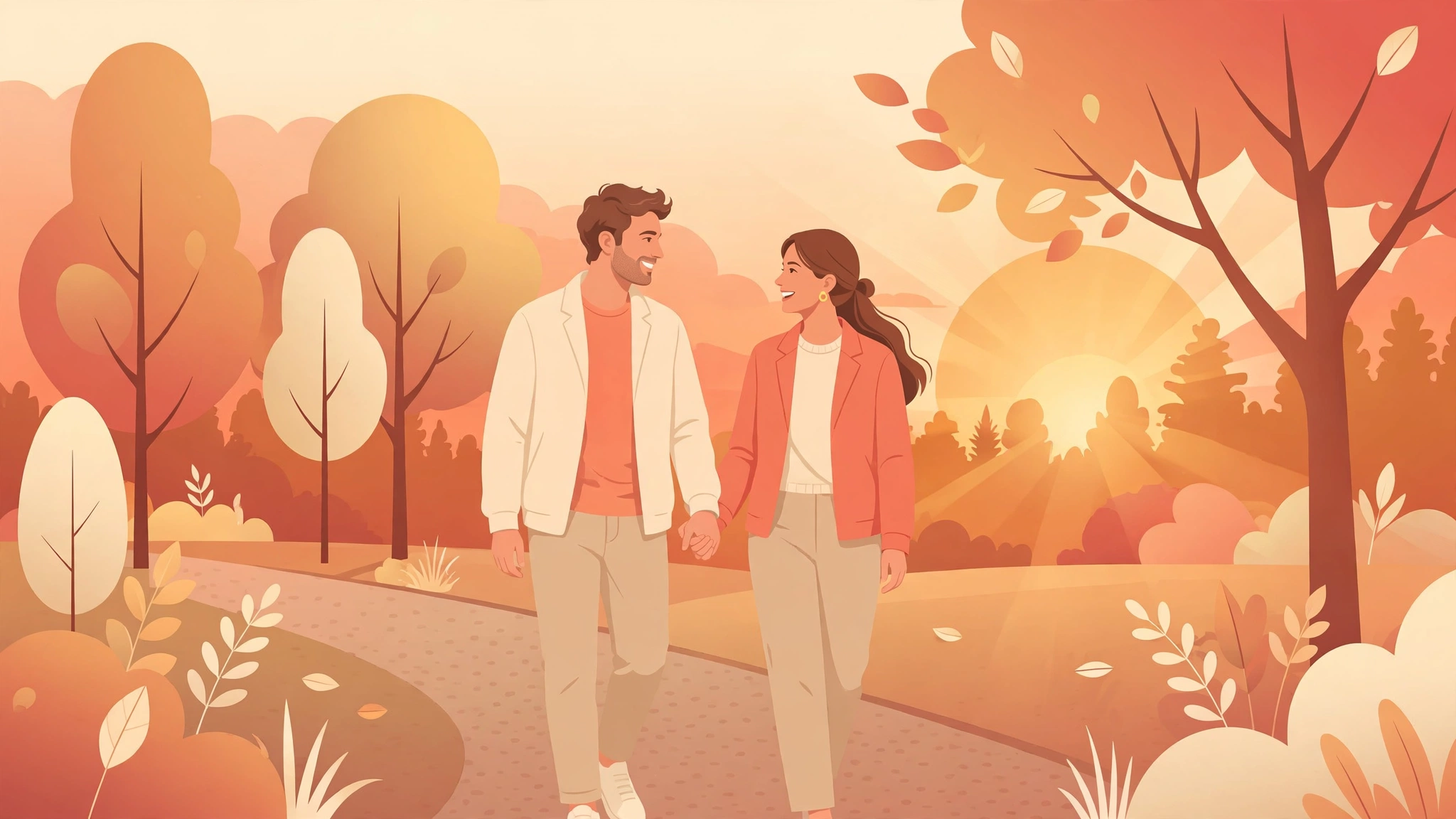 Couple holding hands at sunset after learning how to compliment your partner daily