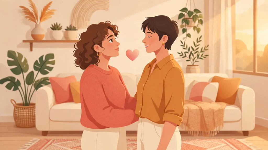 How to compliment your partner: couple sharing a warm admiring look at home