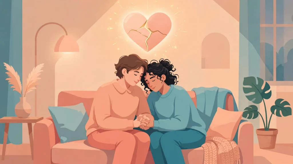 Couple reconciling and learning how to forgive your partner after hurt and resentment