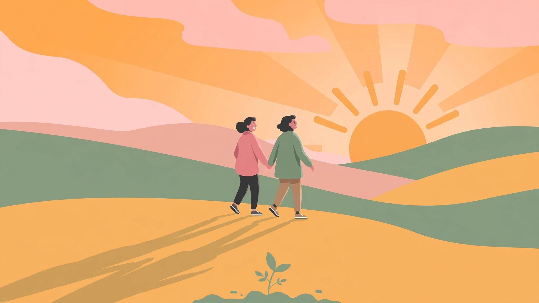 Happy couple walking toward sunrise symbolizing a fresh start after forgiveness