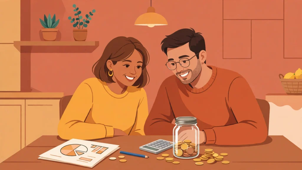 Married couple reviewing their budget together — how to split finances in marriage