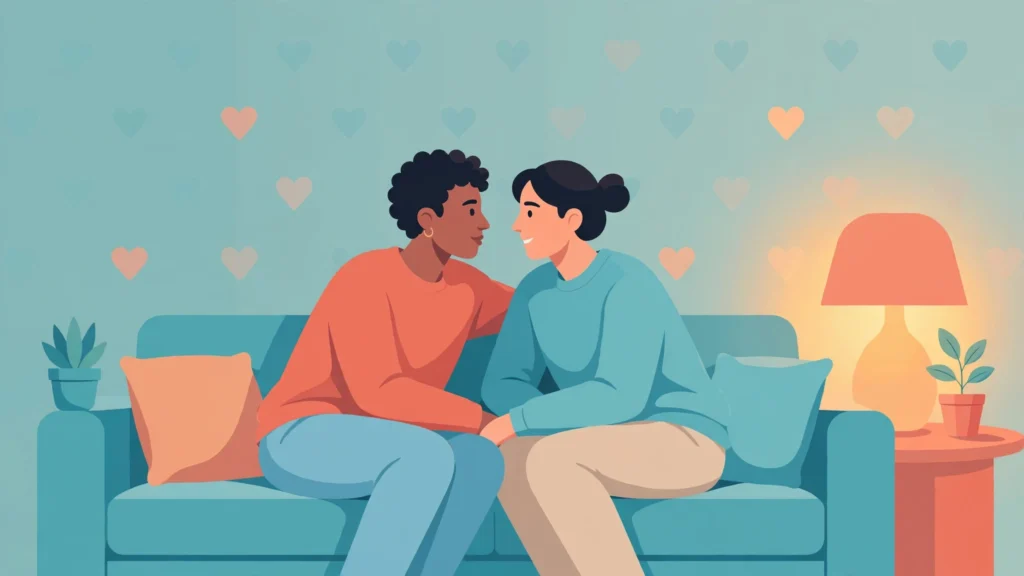 Couple having an open conversation about how to talk about sexual needs with partner
