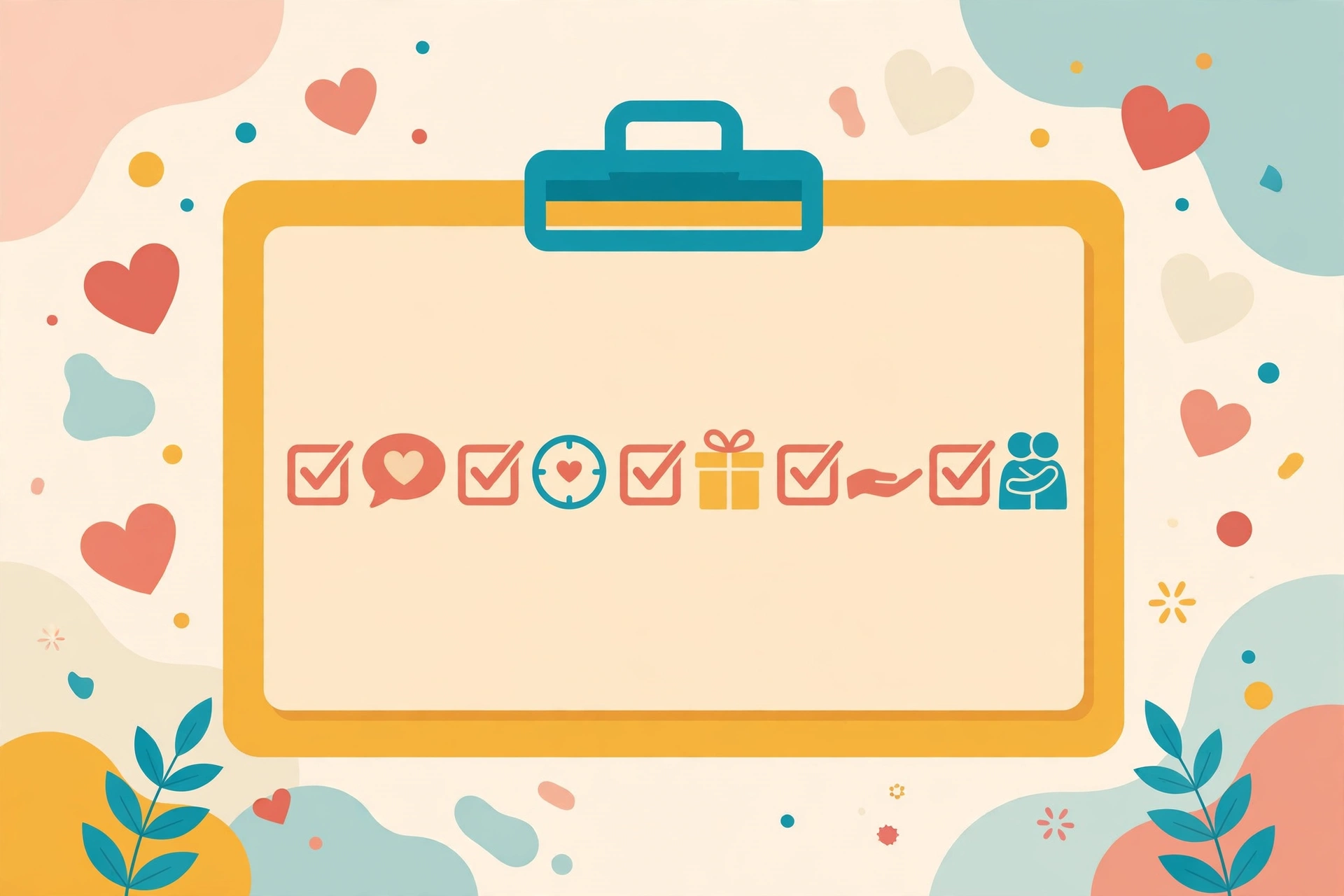 Love language quiz checklist with icons representing the five love languages