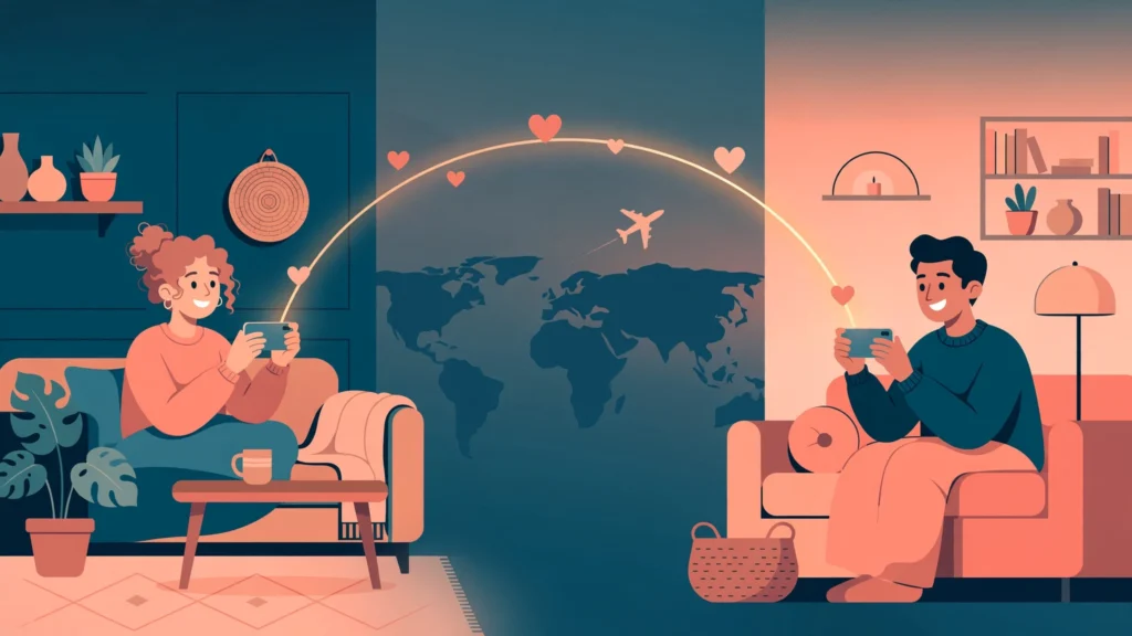 Couple video calling to make long distance relationship work