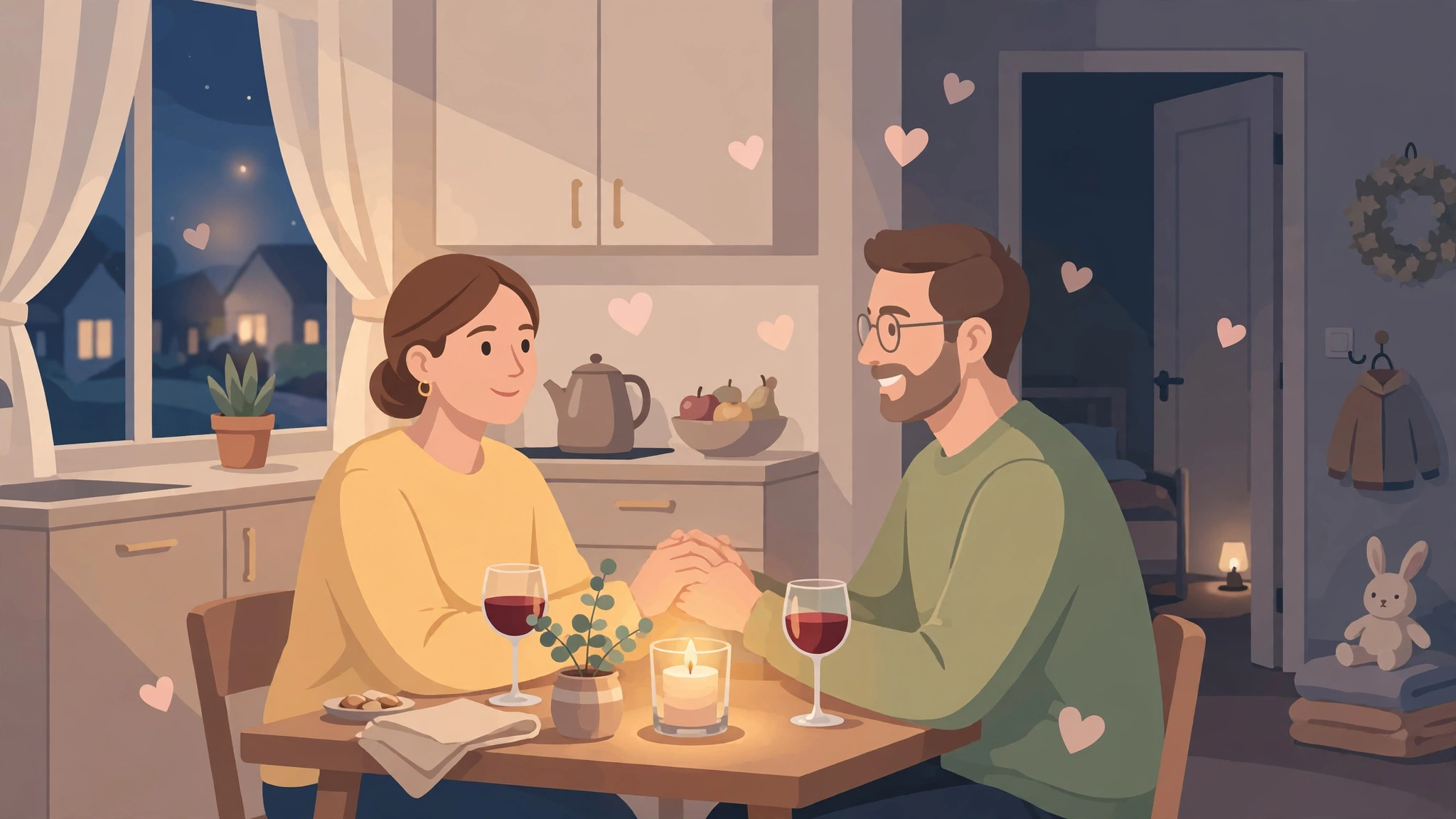 Couple enjoying an at-home date night to reconnect after having kids