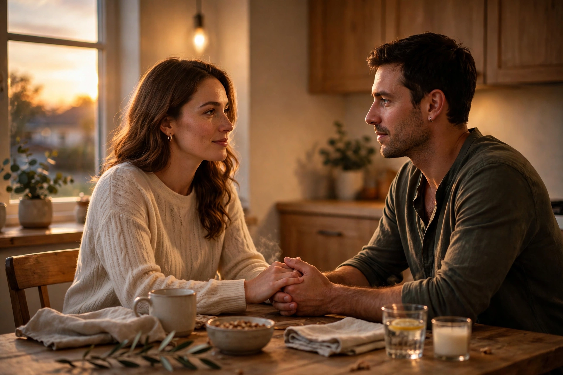 Couple having a calm honest conversation to fix relationship imbalance
