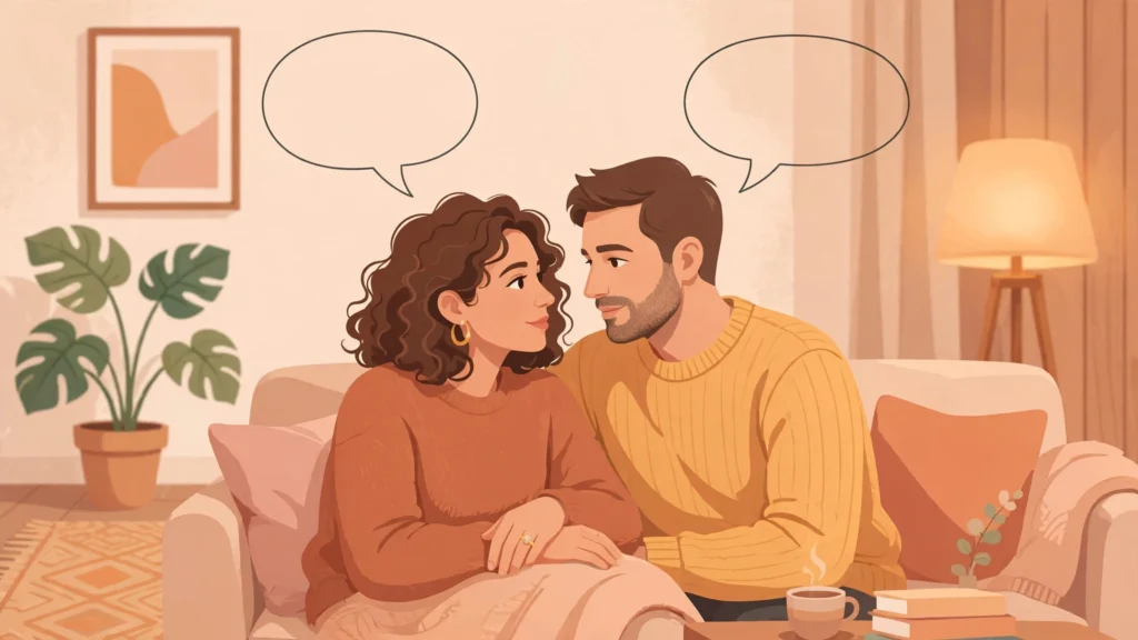 Engaged couple having a deep conversation — questions to ask before marriage