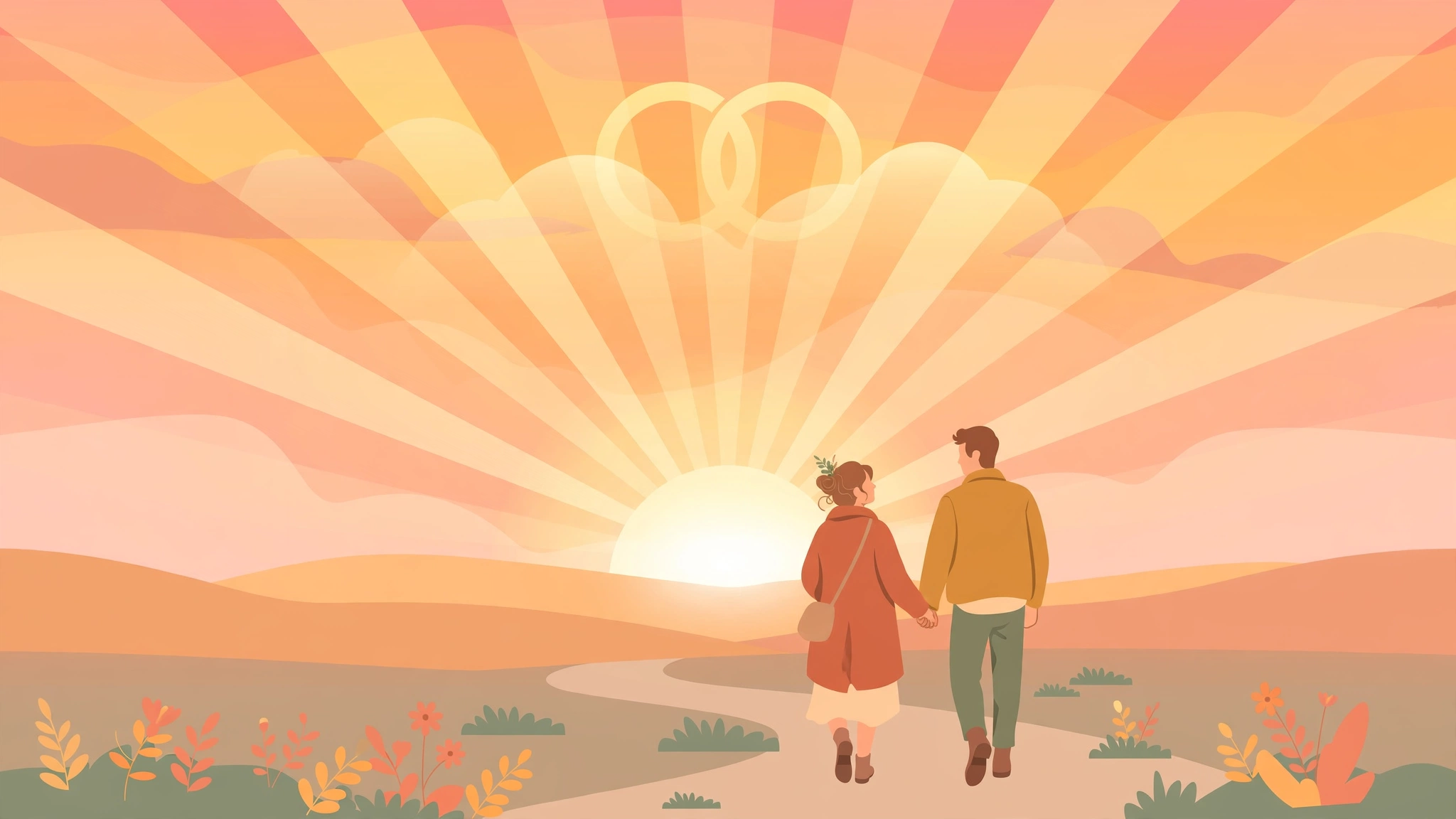 Couple holding hands walking toward a sunrise, ready for marriage
