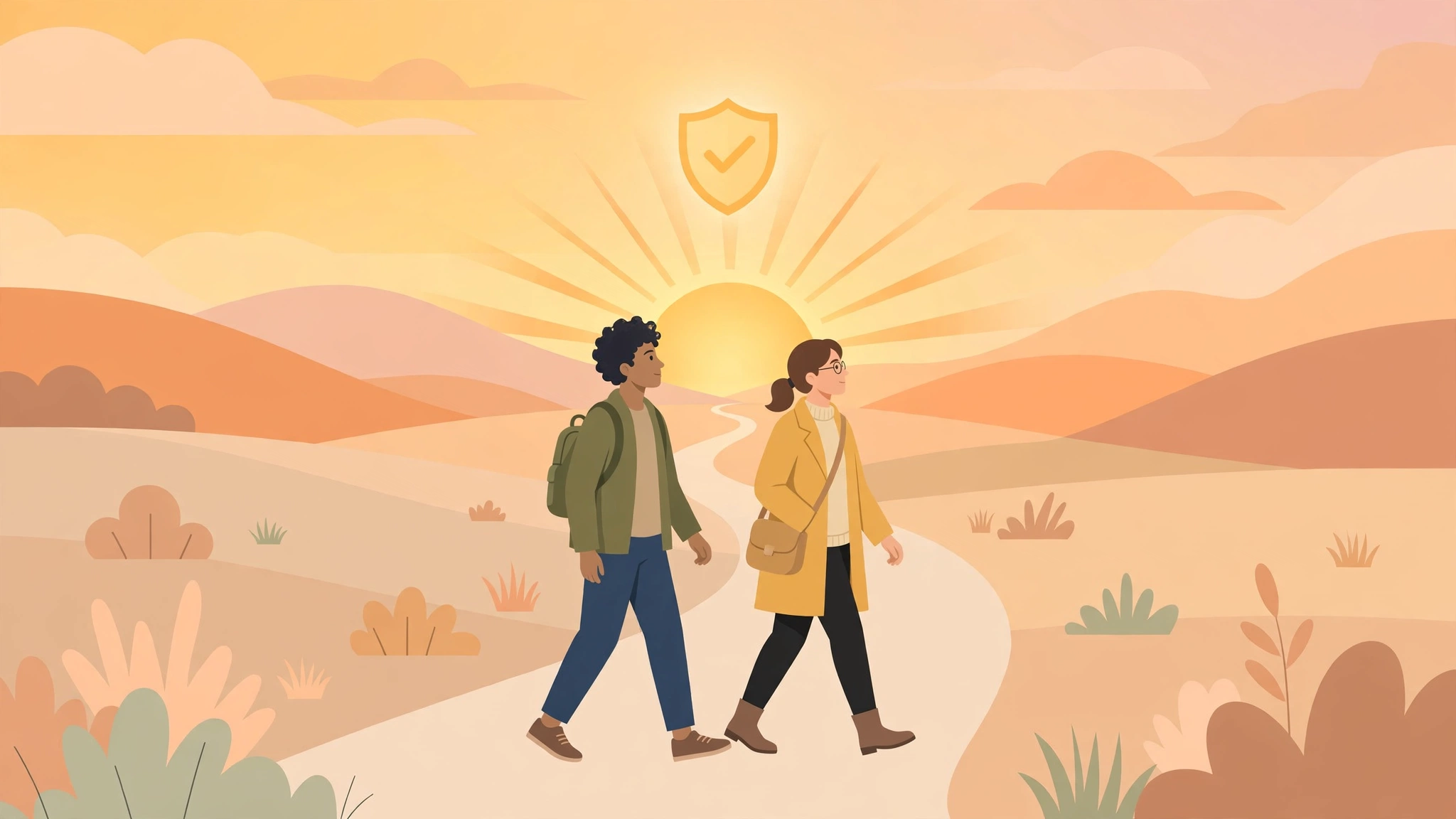Couple walking together toward a sunrise, healing after lies in a relationship