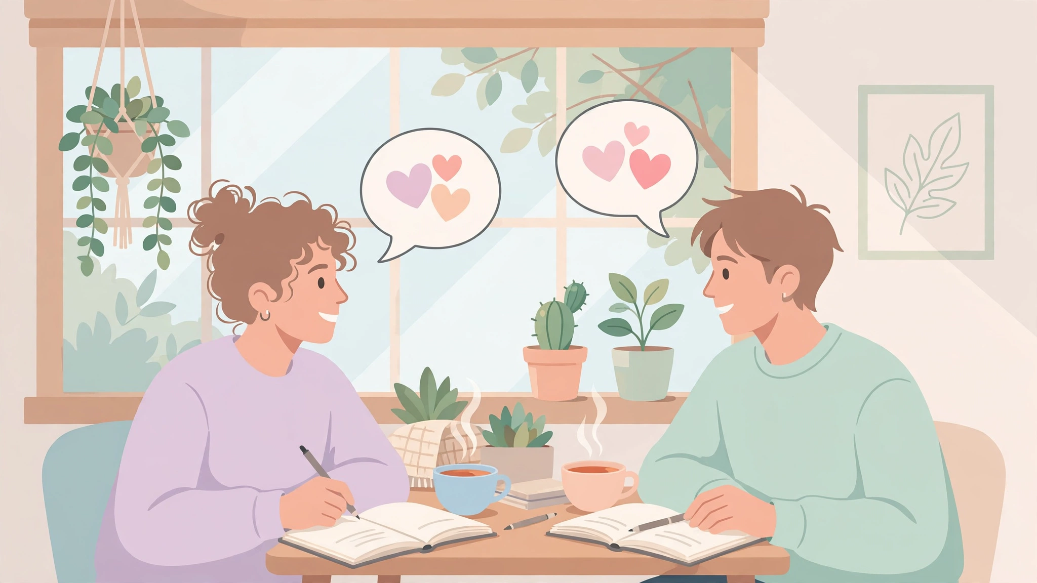 Couple journaling together — calming relationship anxiety signs with communication