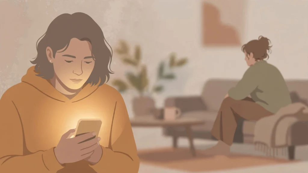 Signs of emotional cheating - partner hiding phone while texting someone else