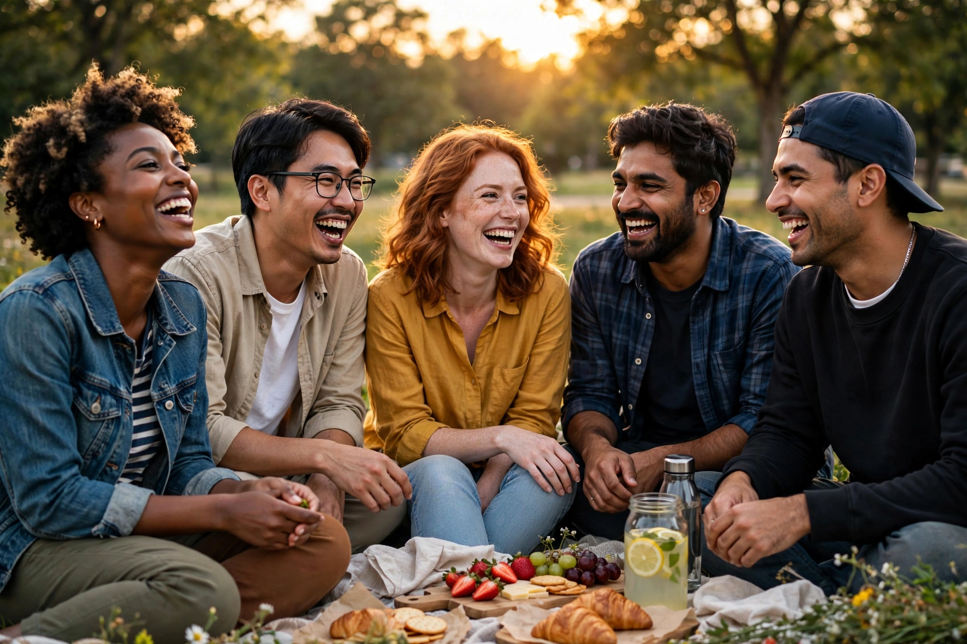 Friends laughing together at a picnic — a rebuilt social life and signs you are ready to date again