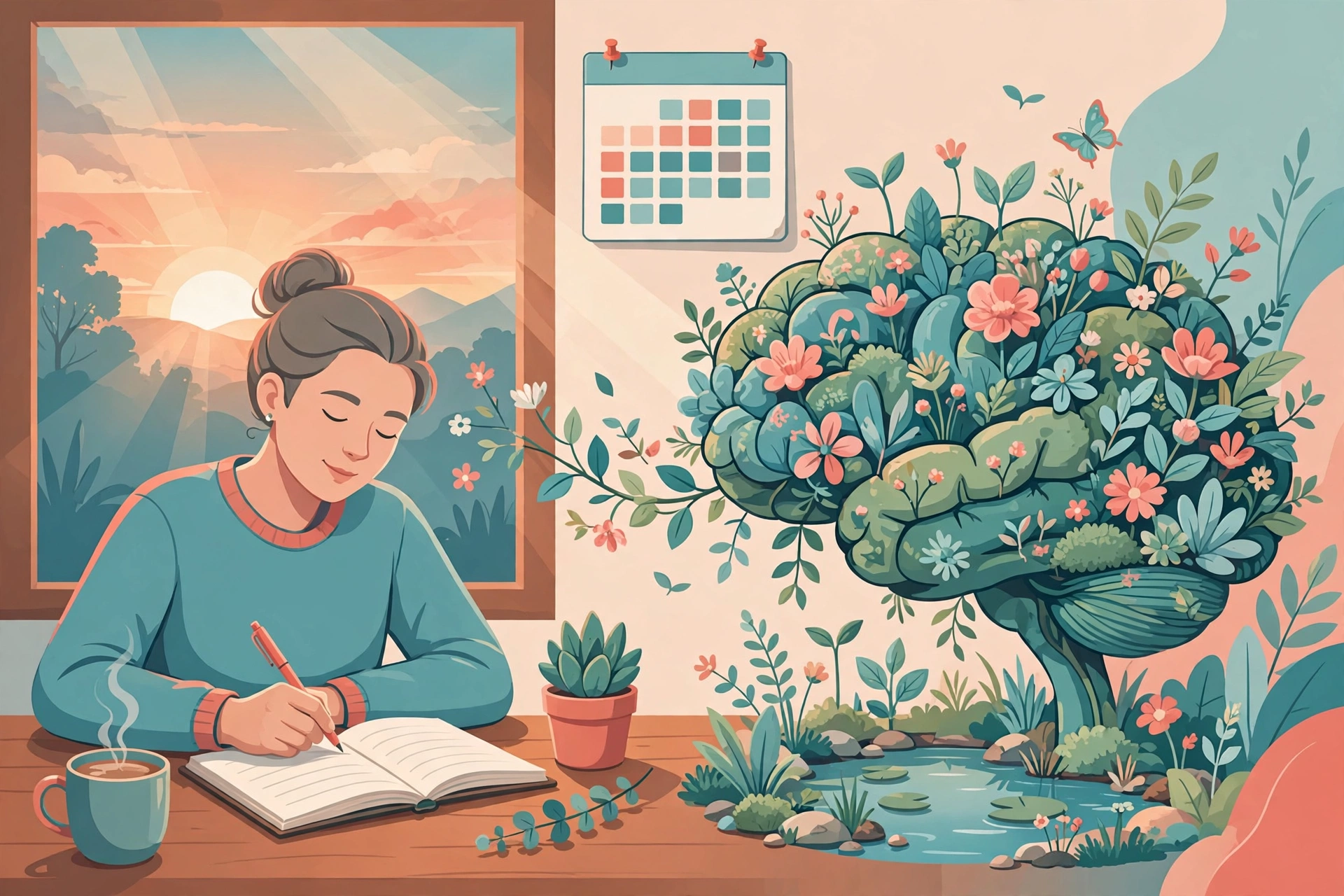 Person journaling at sunrise, rebuilding new routines after a breakup