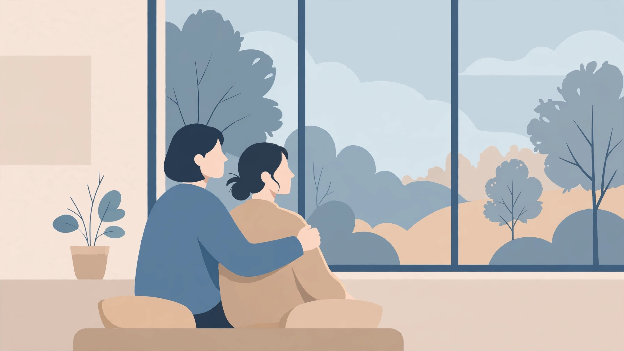 Partners sitting together in quiet supportive silence during grief