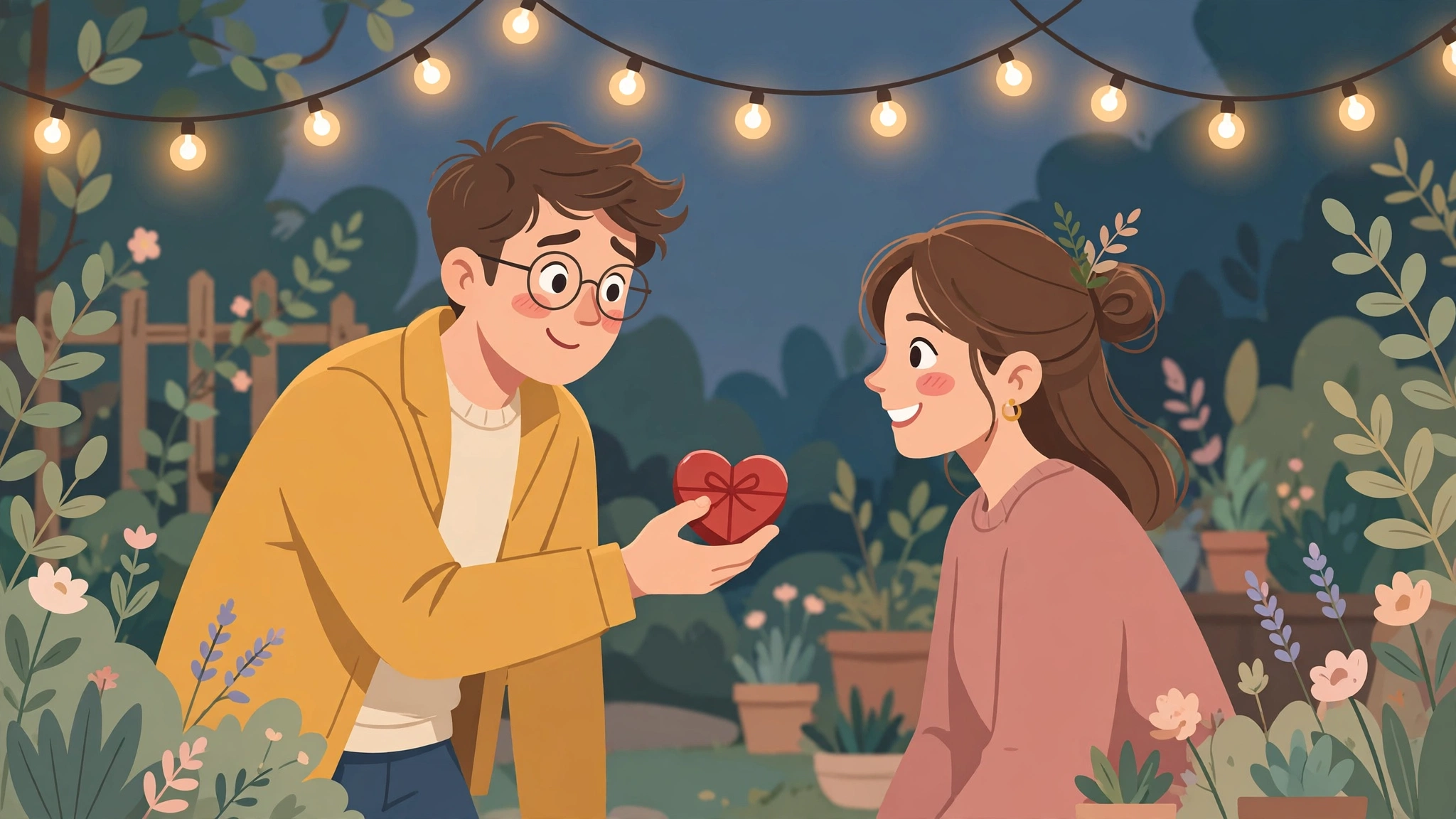 Man offering a heart to his partner at the right moment to say i love you