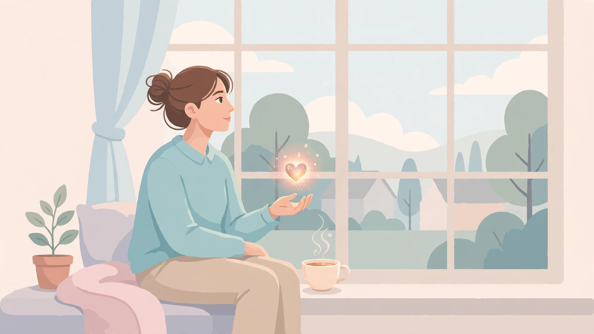 Woman reflecting by a window while deciding when to say i love you
